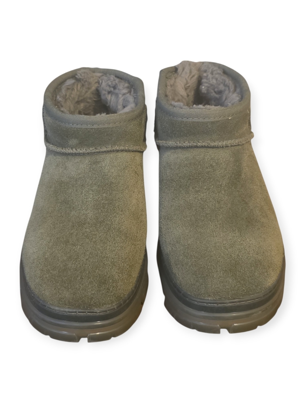 Women's UGG Classic Ultra Mini Clear Boots in burnt olive green suede, size 6